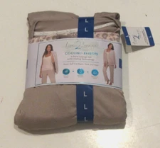 LIVE 2 LOUNGE Womens Tan 3 Piece Cooling Cardigan Tee Pants Lounge Set Sz L NWT