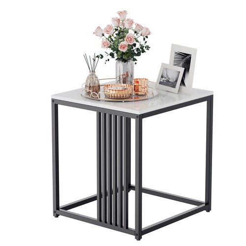 High-end White Marble Sofa Side Table Nightstand End Table Exclusive Metal Frame - Picture 7 of 12