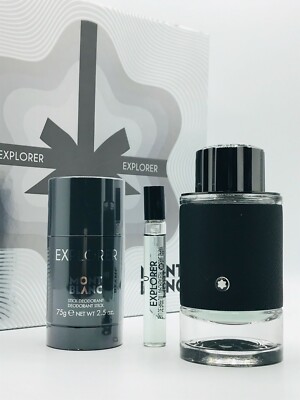 Mont Blanc Explorer 3pc Set Men Parfum Spray 3.3 oz Deodorant Stick And Mini