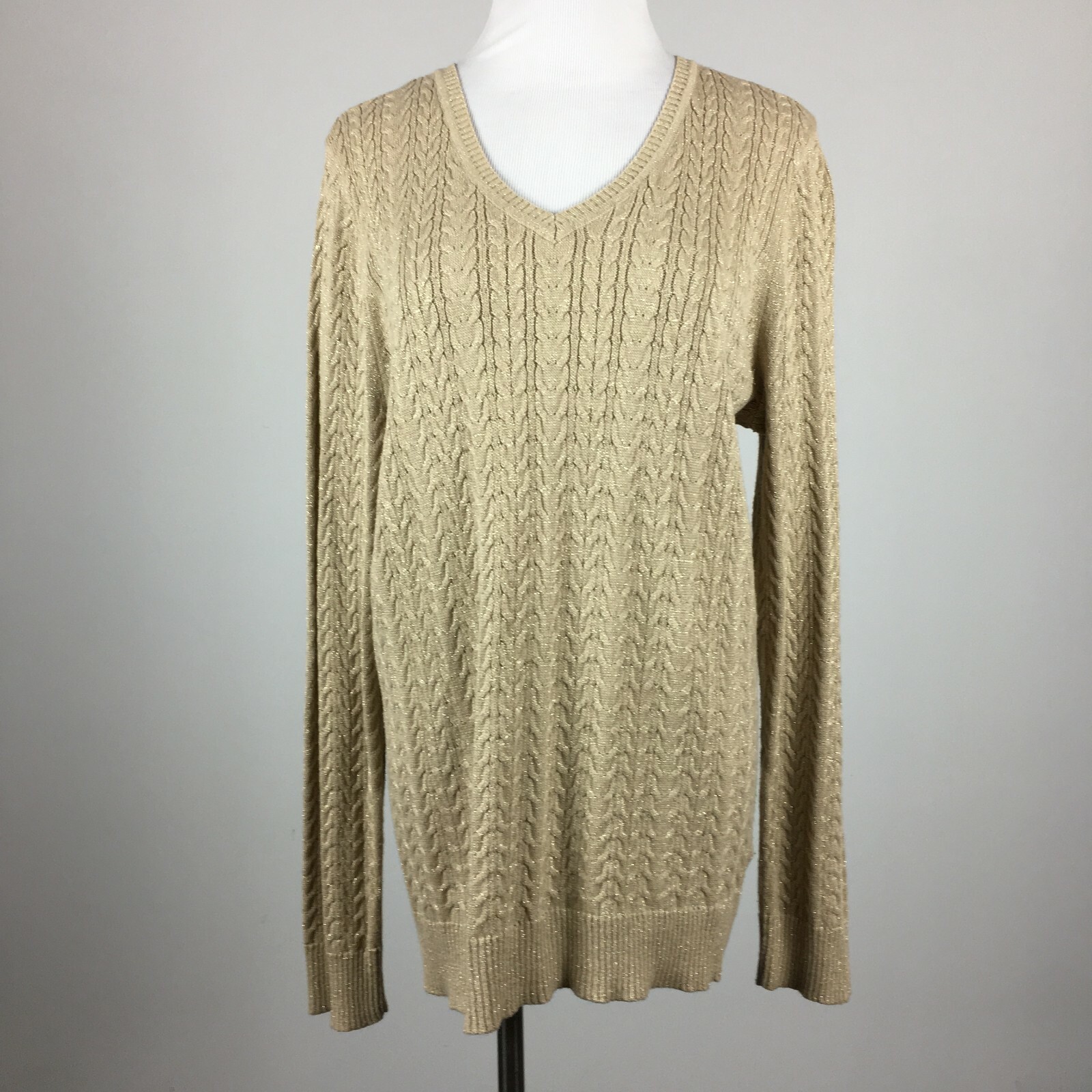 Laura Scott XL Sweater Beige V Neck 