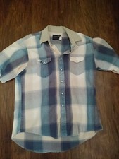 Wrangler Mens 17 Long Tail Blue Grey Denim Pearl Snap Shirt Vintage USA Made