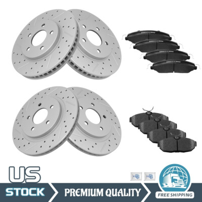 Front and Rear Drilled Disc Rotor Ceramic Brake Pad for 2005 - 2010 Ford Mustang