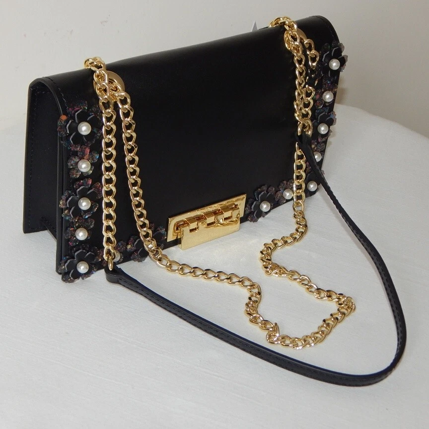 ZAC ZAC POSEN EARTHETTE Floral Garden Flap Chain Shoulder Bag Black NWT