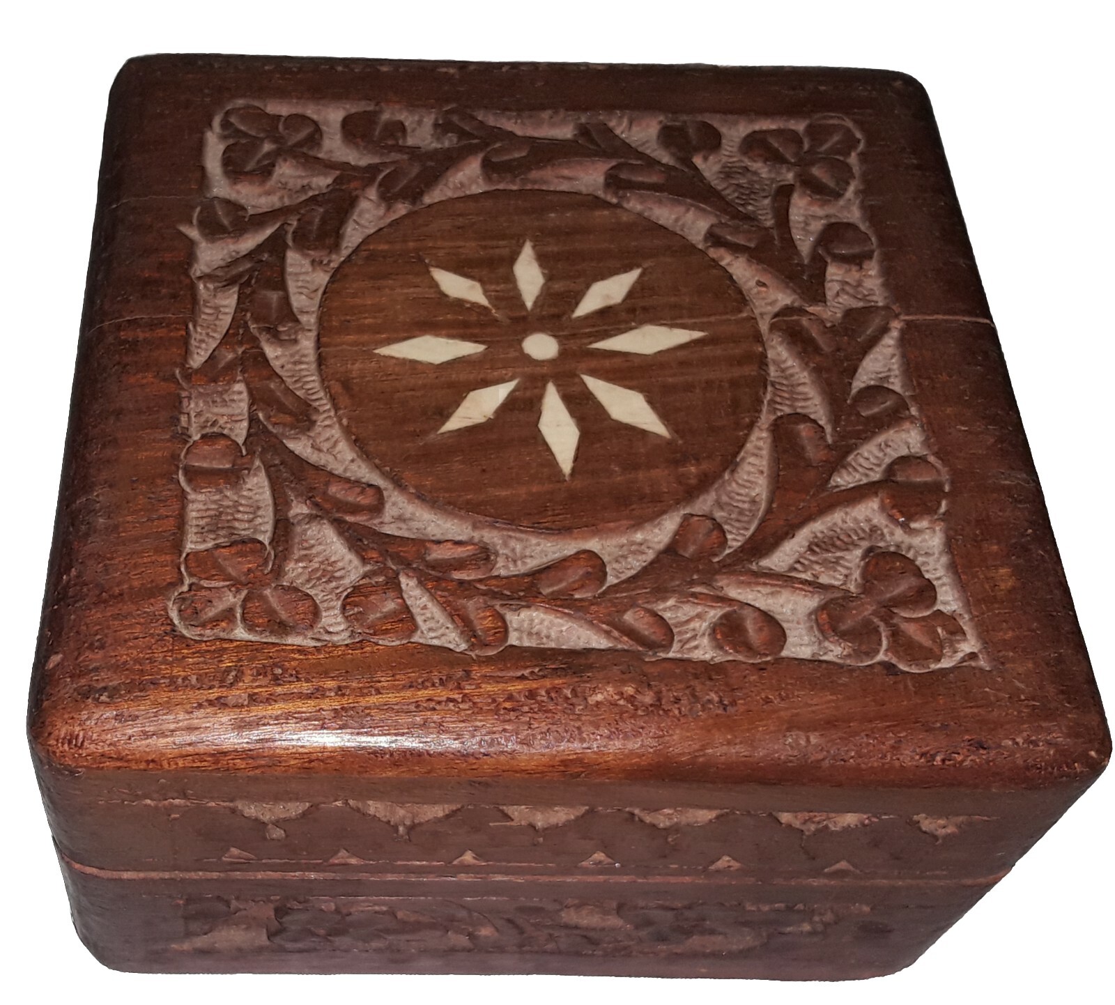 70's Era Disneyland Hand Carved Inlay Wooden Trinket Box