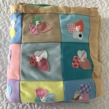 Handmade Quilt 1960s 70s Patchwork Double Knit Poly 36 x 48 Reversible Vintage