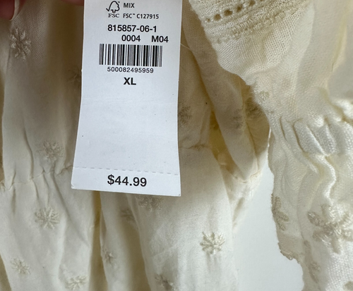 Old Navy Boho Cream Mini Swing Dress XL Puff Sleeve Tiered Smocked Embroidered - Picture 5 of 12