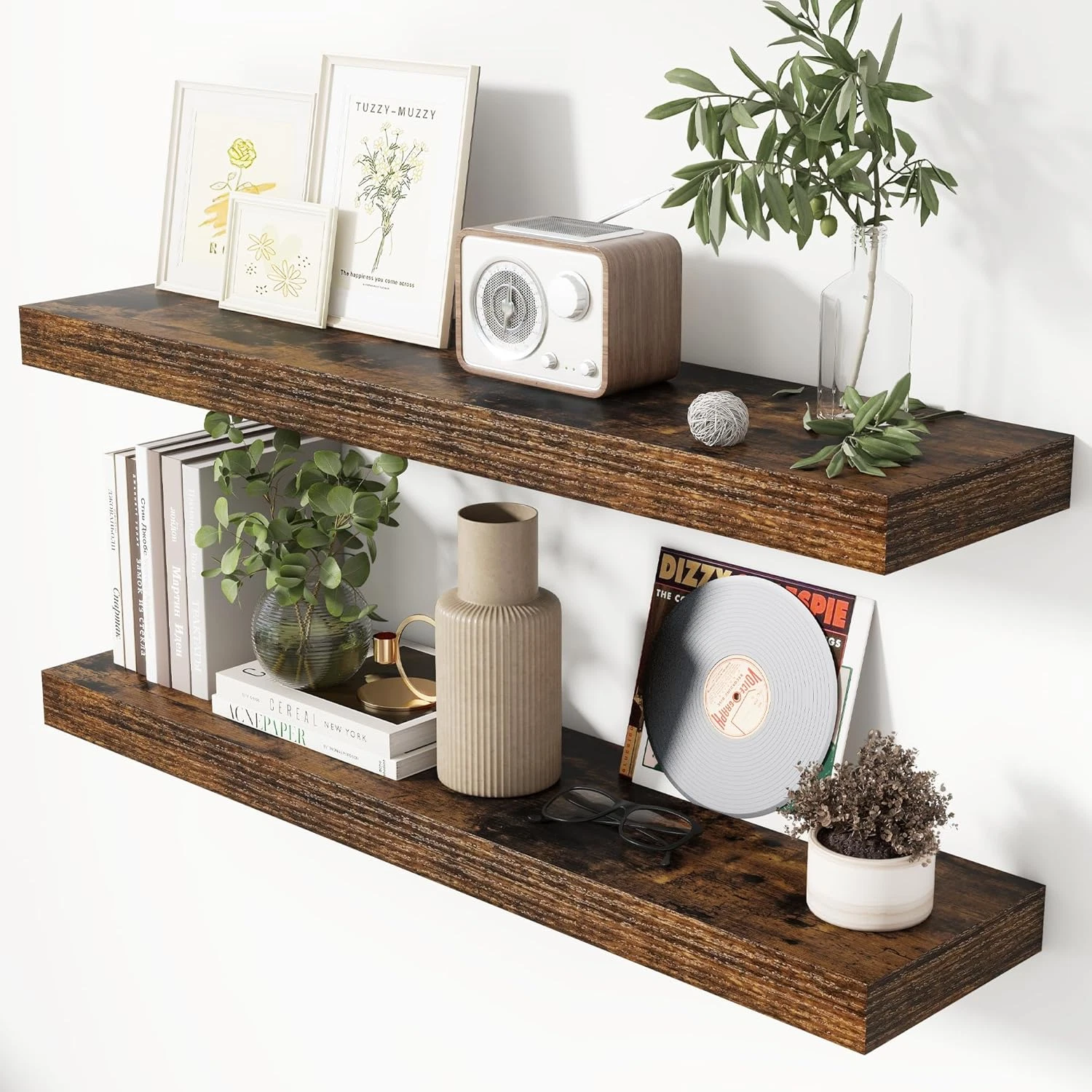 Rustic 36" Floating Shelves Set of 2 - 8" Deep Wall-Mounted Wood Decor