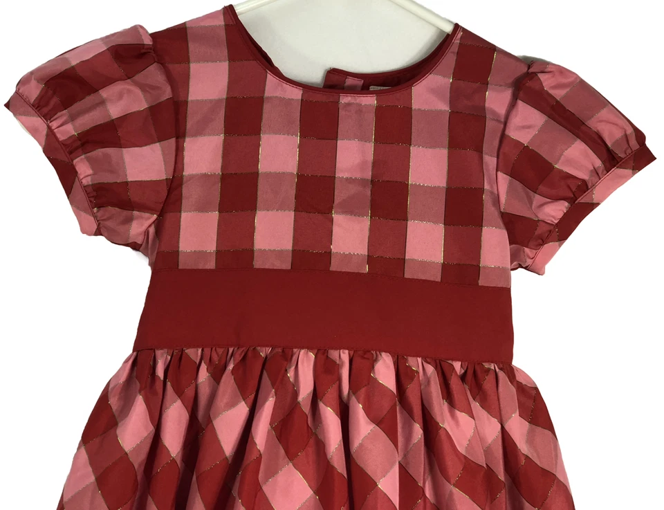 OshKosh Bgosh Sz 4 Red Pink Plaid Christmas Holiday Party Dress W/Crinoline-177 - Image 2 of 4