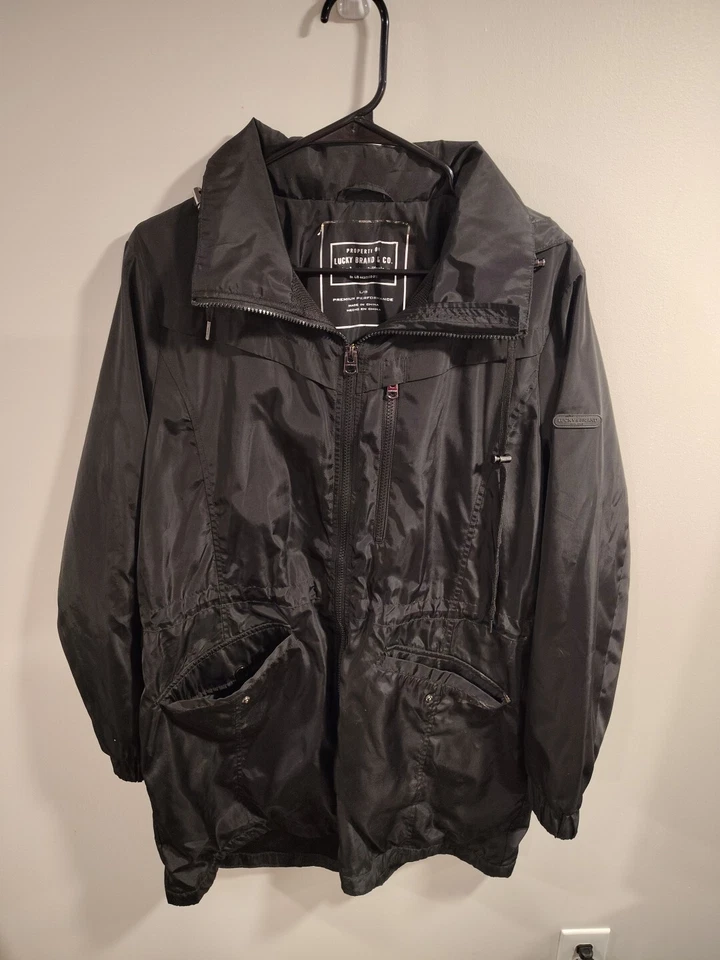 Lucky Brand черный ветровка куртка размер большой свет куртка с капюшоном - Изображение 2 из 4