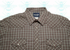 Wrangler Men's Size - XL Western Shirt Gray Plaid Short Sleeve Pearl Snap