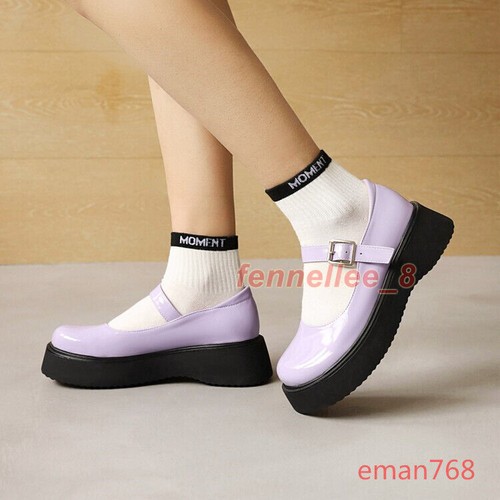 Women Flat Heel Platform Shoes Casual Comfy Patent Leather Mary Jane Pumps Shoes