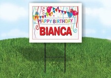 BIANCA HAPPY BIRTHDAY BALLOONS 18 in x 24 in Yard Sign Road Sign with Stand
