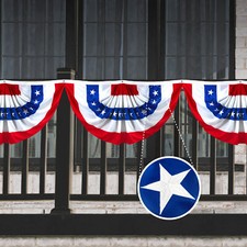 G128 American Full Pleated Fan Flag US USA 1.5x3 ft Embroidered Stars