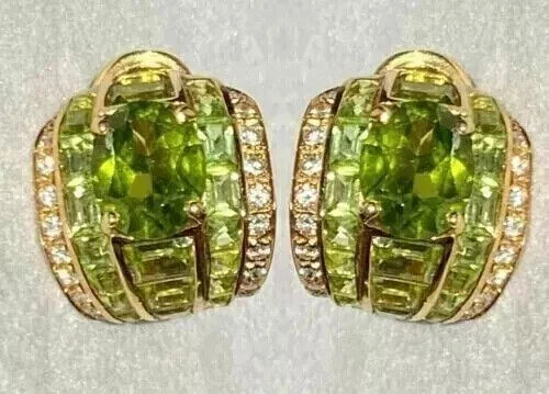 Art Deco Style Peridot 3Ct Created Huggie Hoop Earrings 14K Yellow Gold Finish - Image 4 of 4
