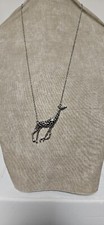 0809. Fashion Necklace Pendant- GIRAFFE- silver tone- and clear stones