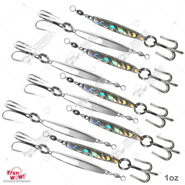 Glow jigs with Treble Hook 2pcs 6oz Diamond Jig Rigged Mylar Holographic Laser