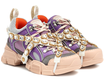 Gucci Womens Journey Flashtrek Crystal Purple Lavender Hiker Low