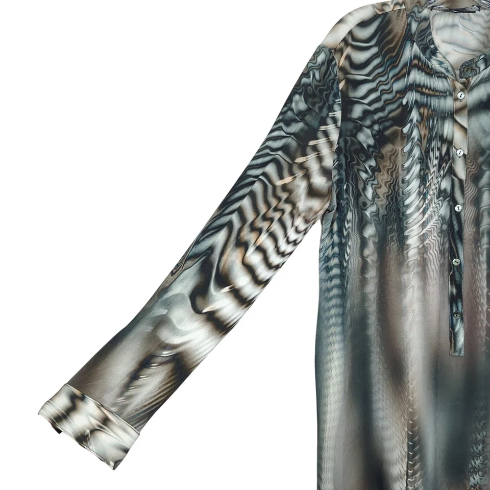 Yansi Fugel Vintage Tunic Abstract Print gray tan Long-Sleeve half Button-Up L - Изображение 3 из 4