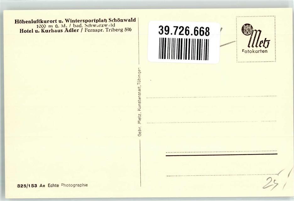 39726668 7741 Schoenwald Hotel und Kurhaus Adler eBay