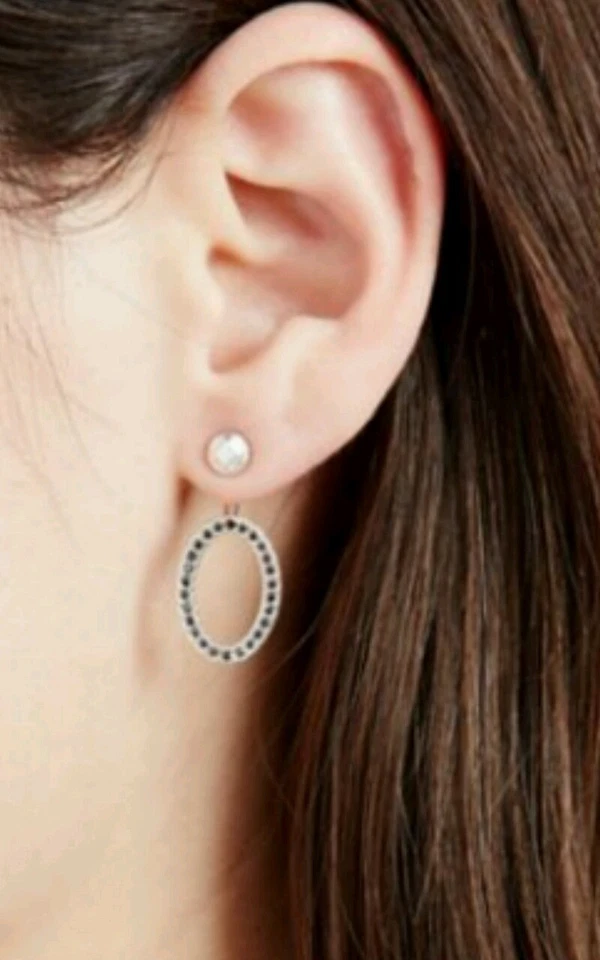 NWT Lucky Brand Silvertone Glass Stones Oval Openwork Stud and Jacket Earrings - Изображение 2 из 3