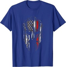Thin Red Line Patriotic Spartan American Flag Helm Unisex T-Shirt