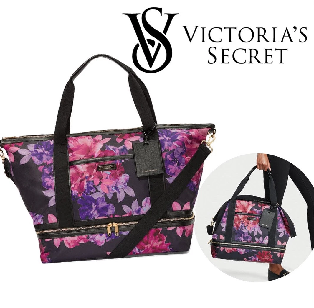 VICTORIA'S SECRET Pink Floral Getaway Overnight Weekender Duffle Crossbody  Bag