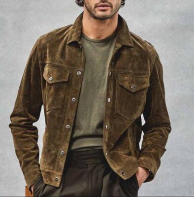 Mens Youth 2024 Fashion Corduroy Turn Down Collar Pockets