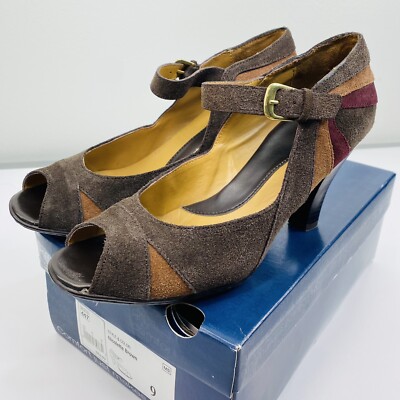 Croft & Barrow Nicolette Brown Suede Open Toe Mary Jane Pump Vintage Style Sz 9M