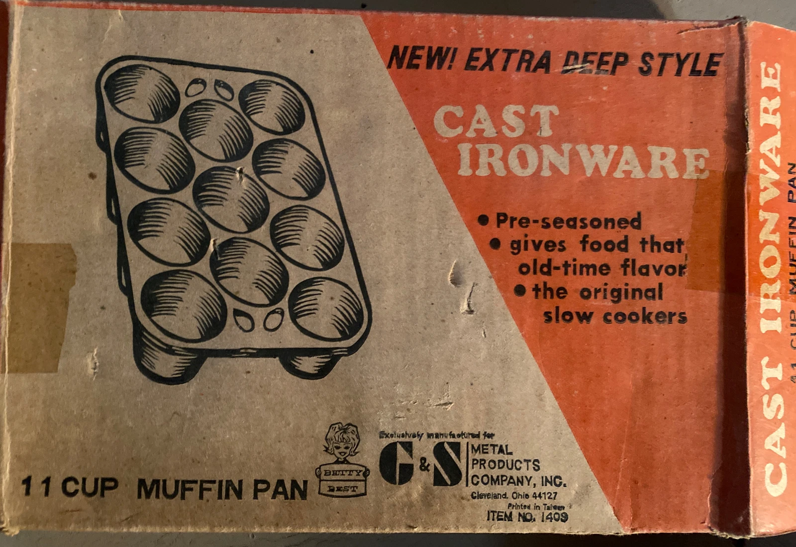 Vintage Betty Best Cast Iron Rustic 11 Hole Muffin Pan Made In Taiwan 8" New