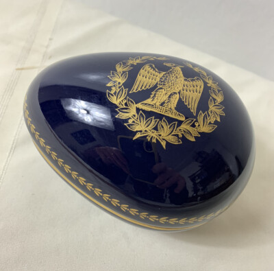 Limoges Masculine Trinket Jewelry Box Egg Eagle Navy Blue Classic Nautical Gift