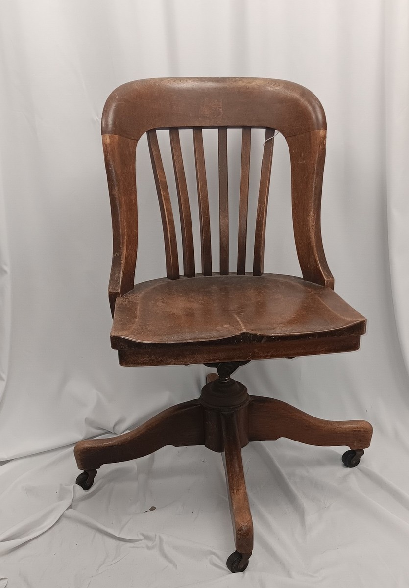 Vintage Sikes Wooden Swivel Office Banker Chair Antique Solid