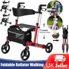 Folding Rollator Lightweight Walking Aid 4 Wheels Mobility Walker With Seat