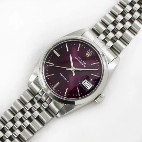 Vintage Rolex OysterDate Precision Purple Dial 34mm Men Steel Watch Ref 6694