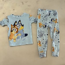 Bluey 3T Light Blue Cartoon Pajama Set Short Sleeve Graphic Print Toddler