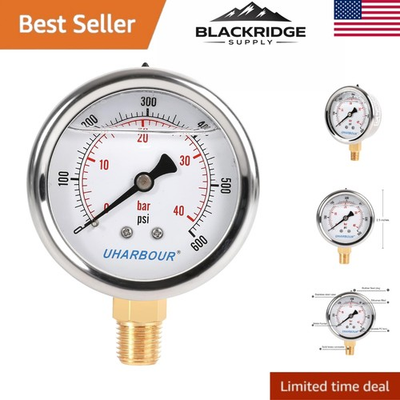 #ad Professional Glycerin Filled Pressure Gauge 600psi Stainless Steel 2 1 2quot; Dial $16.99