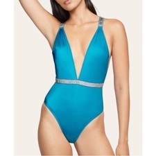 Victoria  s Secret Swim Light Blue Rhinestone Backless Cheeky One Piece Medium