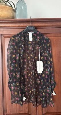 NWT $770~ DOLCE & GABBANA Top Multicolor Floral 100% Silk Blouse Sheer Size 12.