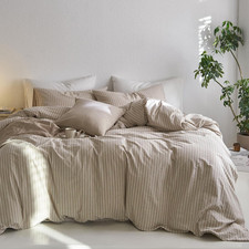 Striped Duvet Cover Set 100 Washed Cotton Linen like King  Relaxed Linen-Like