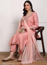 Indian Bollywood Pink Embroider Kurta Pant Dupatta Readymade Party Wear Suit A15