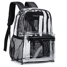Clear Backpack Heavy Duty PVC Transparent Backpack with Reinforced Strap Black