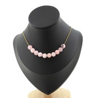 Halskette 10 Perlen Opal Rosa 8 Mm. Kette Stahl Golden Edelstahl Halskette Femm