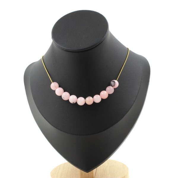 Halskette 10 Perlen Opal Rosa 8 Mm. Kette Stahl Golden Edelstahl Halskette Femm-image