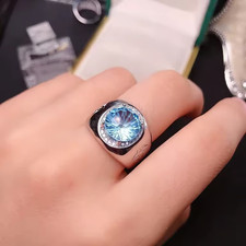 Blue Topaz Round Cut Gemstone 925 Sterling Silver Ring For Men's