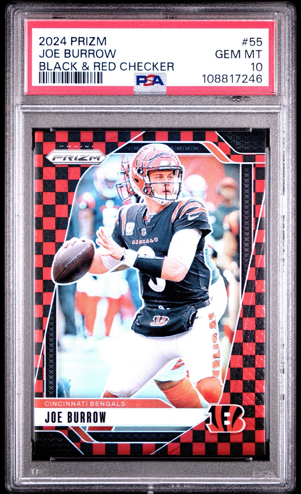 2024 PANINI PRIZM JOE BURROW #55 BLACK AND RED CHECKER PSA 10 GEM MT LOW POP
