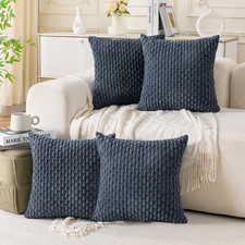 Set of 4 Grey Blue Decorative Throw Pillow Covers 18x18 Inch Corduroy Pillow Cov