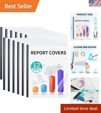 12 Pack Clear Report Covers with Black Slidin...