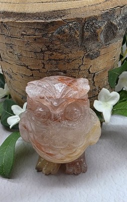Fire Quartz Owl, Hematoid Quartz, Hand Carved, Grounding Crystal Owl Figurine, 