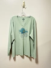 LIfe is Good Women's Crusher Lite  Flowers Long Sleeve V Neck Tee Size XXL