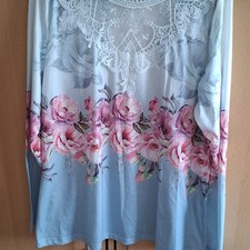 Damen Tunika T-Shirt Langarm Blumenmuster mit...