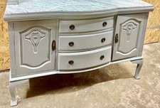 CLASSY GREY PAINTED SIDEBOARD DRESSER CHEST OF DRAWERS CUPBOARD WITH MARBLE TOP